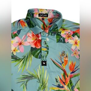 Bad Birdie Golf Polo Large Tropical Floral Performance Stretch Twin Eagle Golf